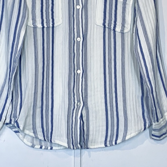 Nili Lotan Striped Kaya Button-Up Shirt in Blue & White Stripe - Picture 6 of 13
